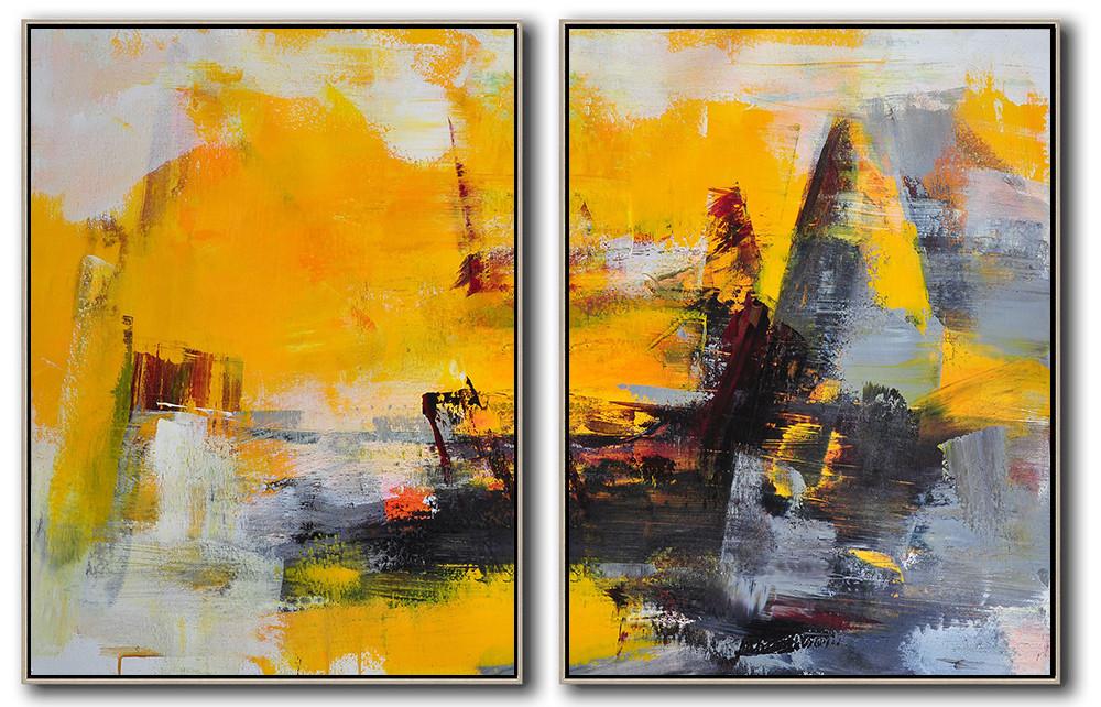 Hand-painted Set of 2 Contemporary Art on canvas - Modern Abstract Art Large